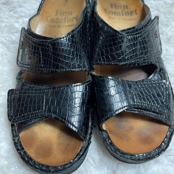 Finn Comfort Germa Black Jamaika Jamaica Croc prints wedge Sandals  EURSize 38 - Picture 3 of 8